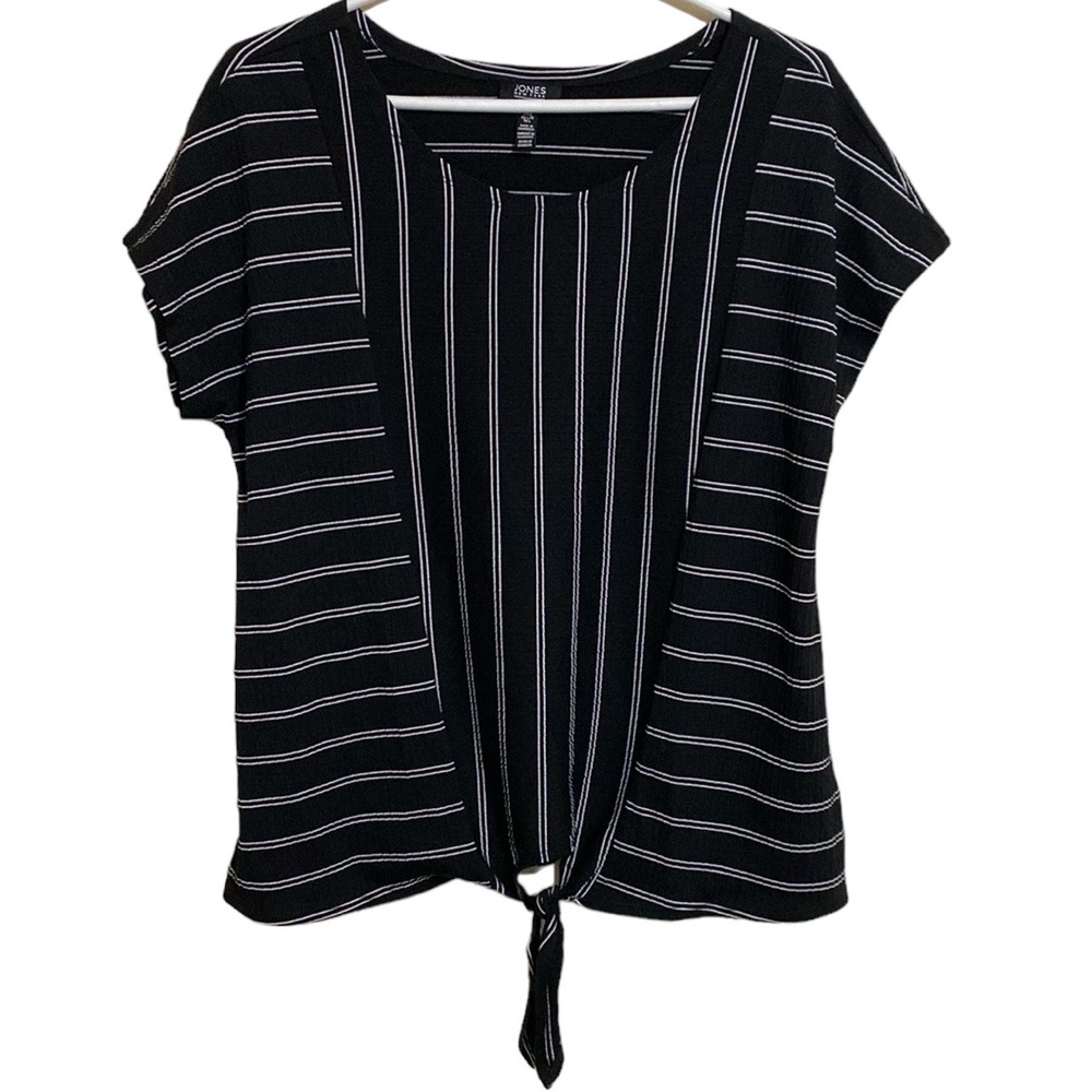 Jones New York Signature Top Women’s L Black Striped Tie Front